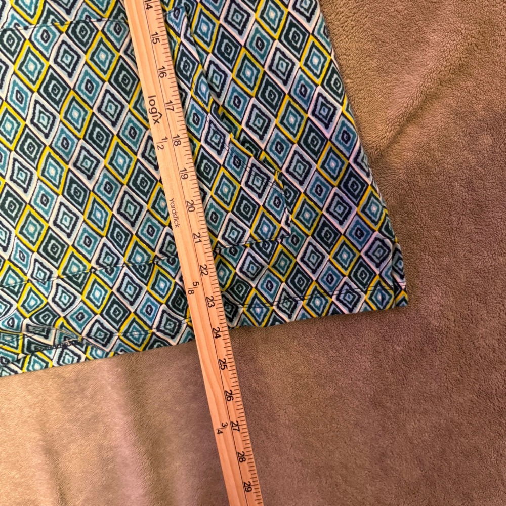 T by Talbots Quarter Zip Pullover Womens S Green Geometric Diamond Print Top - Picture 7 of 9